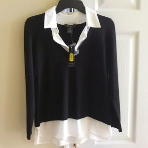 Investments Petites 2-fer long sleeve blouse.